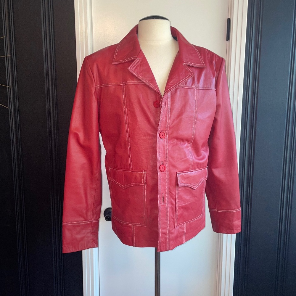 CAVA Vintage Style Red Leather Jacket